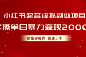 小红书起名虚拟副业项目，实操单日暴力变现2000+，简单好操作