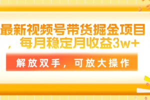 最新视频号带货掘金项目，每月稳定月收益3w+