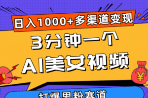 3分钟一个AI美女视频，打爆男粉流量，日入1000+