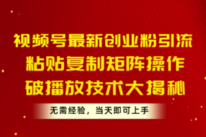 视频号最新创业粉引流，粘贴复制矩阵操作，破播放技术大揭秘