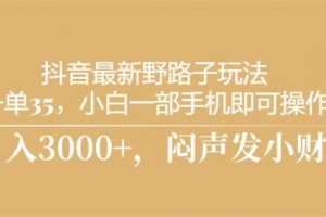 抖音最新野路子玩法，一单35，小白一部手机即可操作