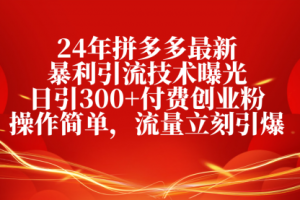 拼多多最新暴利引流技术曝光，日引300+付费创业粉