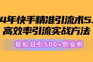 快手精准引流术5.0，高效率引流实战方法，轻松日引500+创业粉