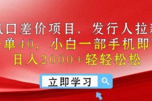 风口差价项目，发行人拉新，差价一单40，小白一部手机即可操作