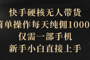 快手硬核无人带货，简单操作每天纯佣1000+