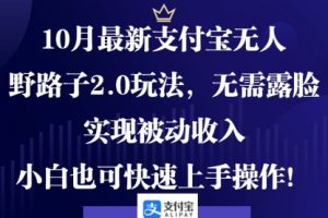10月最新支付宝无人野路子2.0玩法，无需露脸