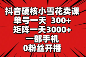 抖音硬核小雪花卖课，单号一天300+，矩阵一天3000+