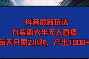 抖音最新玩法，九紫离火半无人直播，每天只需2小时，产出1000+