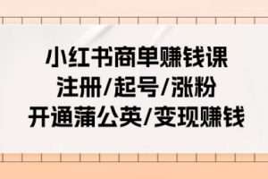 小红书商单赚钱课：注册/起号/涨粉/开通蒲公英/变现赚钱