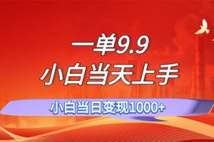 一单9.9，一天轻松上百单，不挑人，小白当天上手
