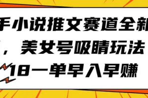 快手小说推文赛道全新升级，美女号吸睛玩法，18一单早入早赚