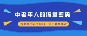 视频号中老年流量风口项目：小白轻松驾驭，月入过万，风口红利不容错过