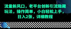 流量新风口：老平台创新引流隐藏玩法，日入2张，详细教程！
