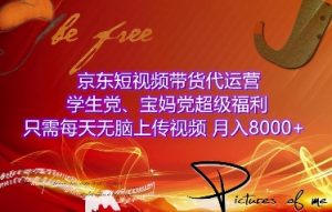 京东短视频带货代运营：学生党、宝妈党福利，无脑上传视频，月入8000+
