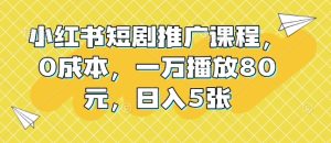 小红书短剧推广：0成本，一万播放80元，日入5张