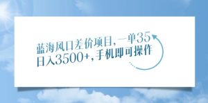 蓝海风口价格差新项目，一单35，日入3500 ，手机上即可操作