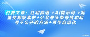 付费文章：收益跑道 AI引导词 大批量找稀有素材内容 公众号头条号取得成功养号不公开发布方式 创作自动化技术