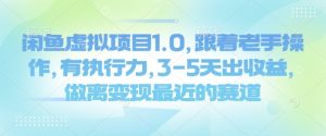 闲鱼平台虚拟资源项目1.0，跟随高手实际操作，有执行能力，3-5天出盈利，做离转现近期的赛道