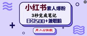 小红书的普通涨粉，3秒进行手记，日引500 做兼职粉，月入5个数