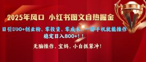 25年出风口小红书的图文并茂掘金队，日引300 自主创业粉、零投资、零成本、一部手机就能实际操作