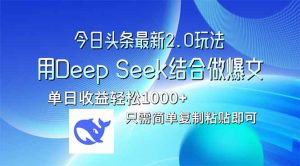 今日今日头条全新2.0版本号，用Deep Seek融合今日今日头条做热文，单日盈利轻轻松松10…