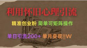运用复古心理状态，引流方法自主创业粉，简易可引流矩阵实际操作，单日引流方法200 ，月转现过W