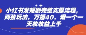 小红书的发短剧剧本详细实际操作步骤，二张游戏玩法，万播40，爆一个一天收盈利过千