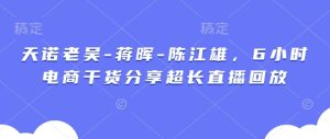 天诺老胡-蒋晖-陈江雄，6钟头电子商务满满干货较长直播录像