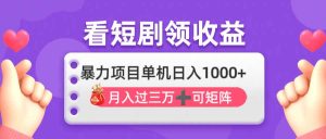 追剧即赚没脑子躺着赚钱，单机版日入1000 ，月入3万 ，可大批量可引流矩阵，最强盈利…
