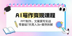 AI写作变现课程内容：PPT制做，文案撰写实战演练，零基础7天周入3k 实例拆卸