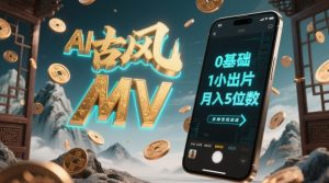 AI一键生成古风音乐MV，视频剪辑基本钟头出菲林，多种多样变现渠道，一部手机月入个数