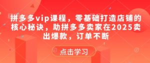 拼多多vip课程，零基础打造店铺的核心秘诀，助拼多多卖家在卖出爆款，订单不断
