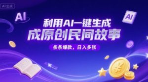 利用AI一键生成原创民间故事，无限制生成，条条爆款，日入多张