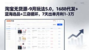 淘宝无货源-9月玩法5.0，1688代发+蓝海选品+三店循环，7天出单月利1-3万