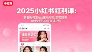 2025小红书红利课:掌握账号定位/爆款内容/变现路径,新手起号30天变现2w+