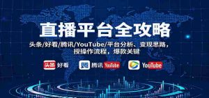 直播平台全攻略：头条/好看/腾讯/YouTube/平台分析、变现思路，授操作流程，爆款关键