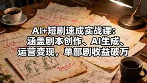 AI+短剧速成实战课：涵盖剧本创作、AI生成、运营变现，单部剧收益破万