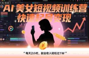 AI美女短视频训练营,快速起号变现,每天2小时,副业收入轻松过1W