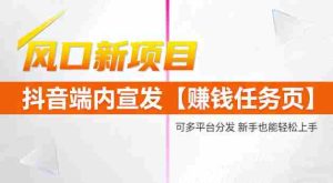 风口新项目，抖音端内宣发【賺钱任务页】，可多平台分发，新手也能轻松上手