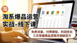 淘系爆品运营实战-线下课，免费流量、付费模型、利润优化，三天掌握爆品逻辑月销破百万