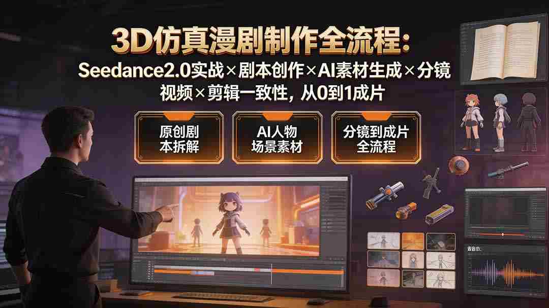 3D仿真漫剧制作全流程：Seedance2.0实战×剧本创作×AI素材生成×分镜视频×剪辑一致性，从0到1成片