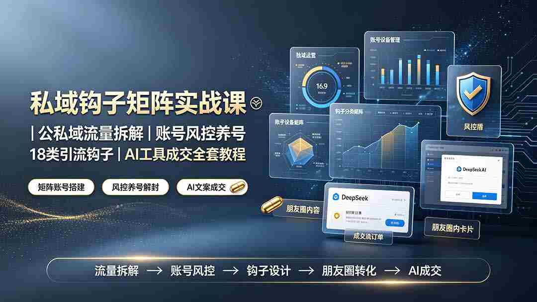 私域钩子矩阵实战课〓公私域流量拆解｜账号风控养号｜18类引流钩子｜AI工具成交全套教程