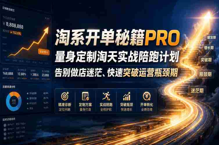 淘系开单秘籍PRO，量身定制淘天实战陪跑计划，告别做店迷茫、快速突破运营瓶颈期（2026年6月11）