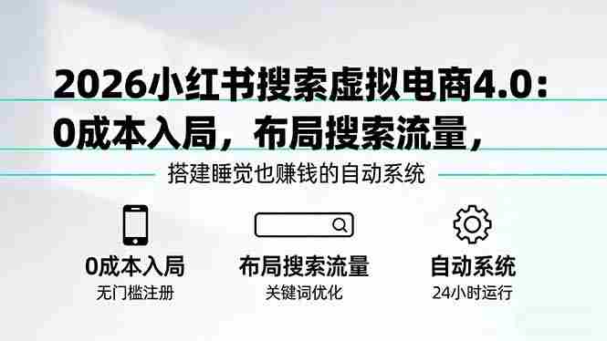 2026小红书搜索虚拟电商4.0：0成本入局，布局搜索流量，搭建睡觉也赚钱的自动系统