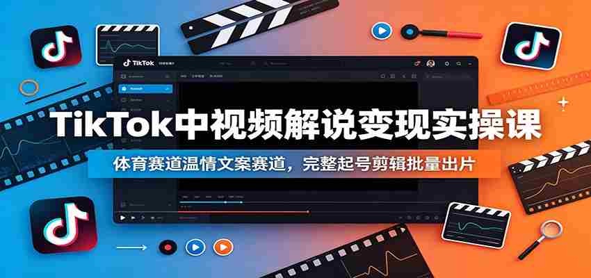 TikTok中视频解说变现实操课：体育赛道温情文案赛道，完整起号剪辑批量出片