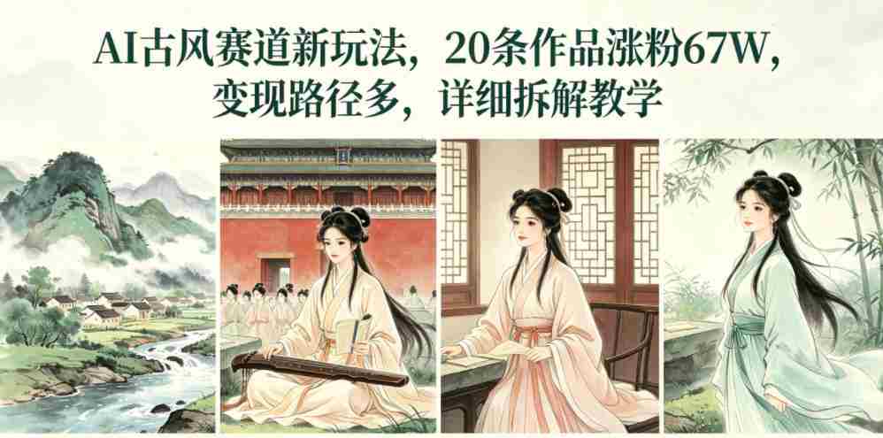 AI古风赛道新玩法，20条作品涨粉67W，变现路径多，详细拆解教学