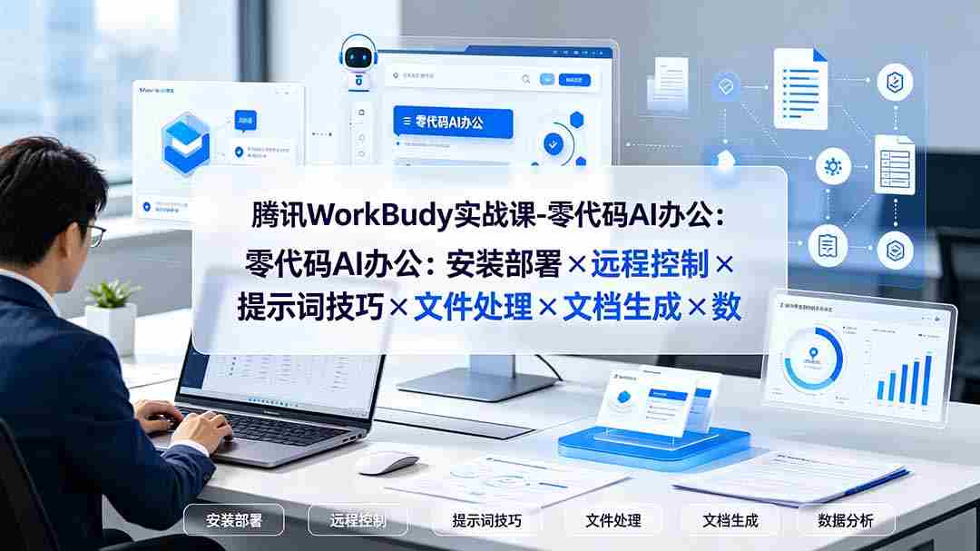 腾讯WorkBuddy实战课-零代码AI办公：安装部署×远程控制×提示词技巧×文件处理×文档生成×数据分析