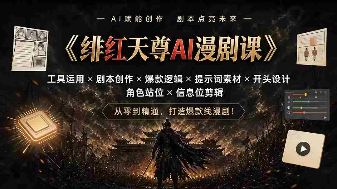 绯红天尊AI漫剧课｜工具运用×剧本创作×爆款逻辑×提示词素材×开头设计×角色站位×信息位剪辑