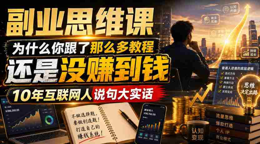 副业思维课，为什么你跟了那么多教程，还是没赚到钱，10年互联网人说句大实话