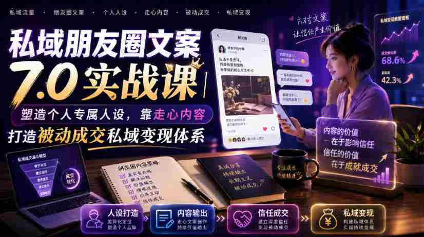 私域朋友圈文案7.0实战课｜塑造个人专属人设，靠走心内容打造被动成交私域变现体系
